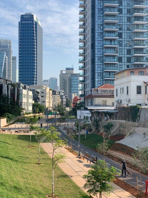 A modern park and skyline in Tel Aviv