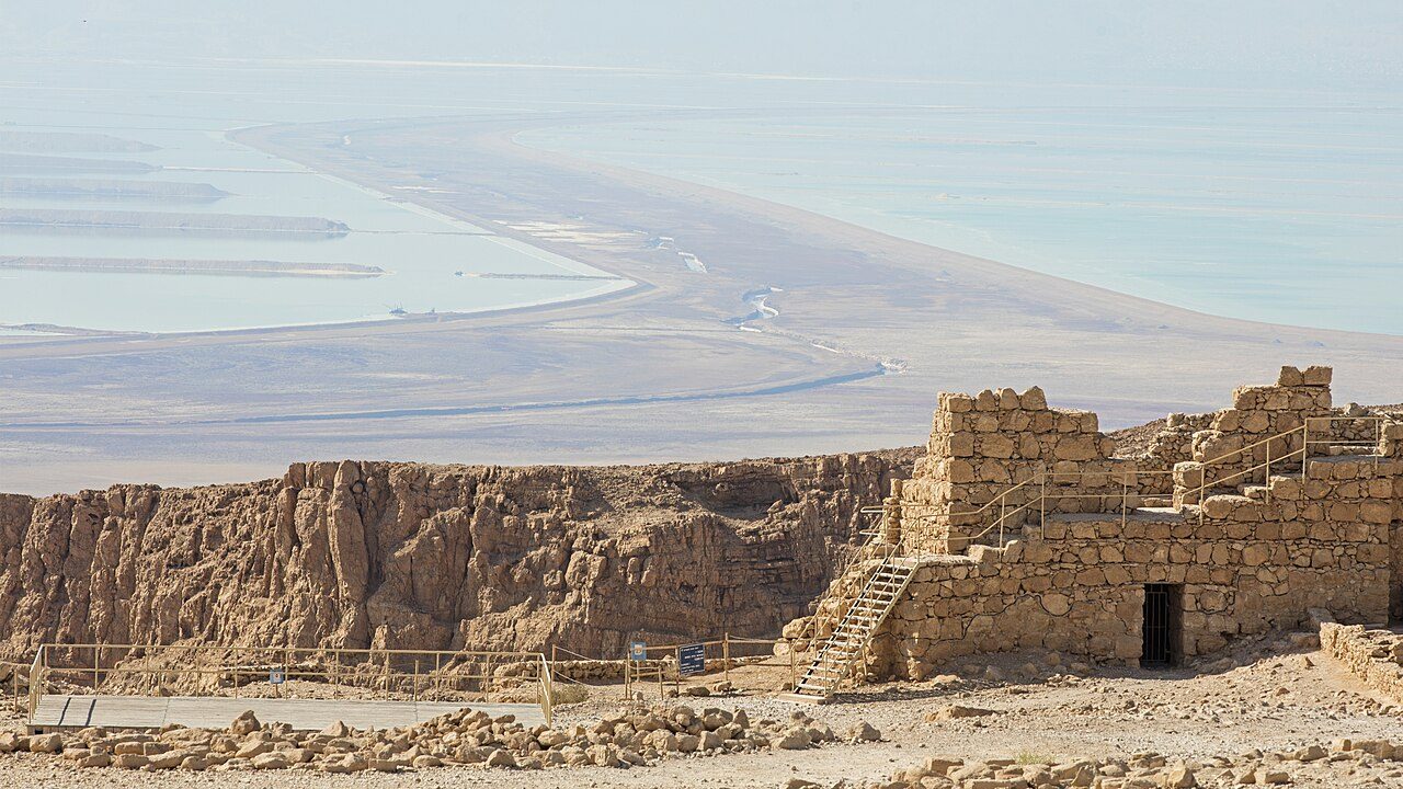 The stone ruins of the ancient fortress of Masada above the Dead Sea