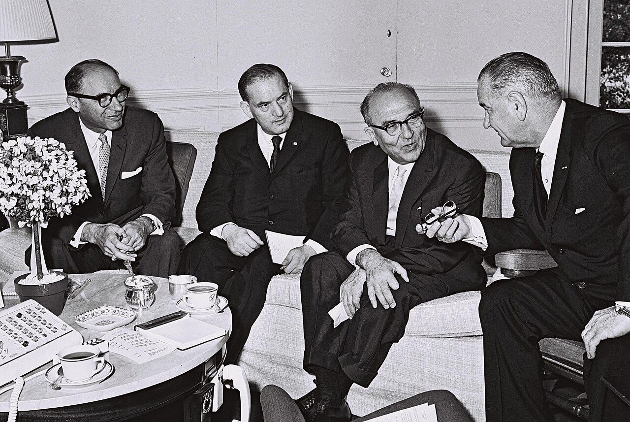 President Lyndon Johnson meeting Israeli Prime Minister Levi Eshkol at the White House