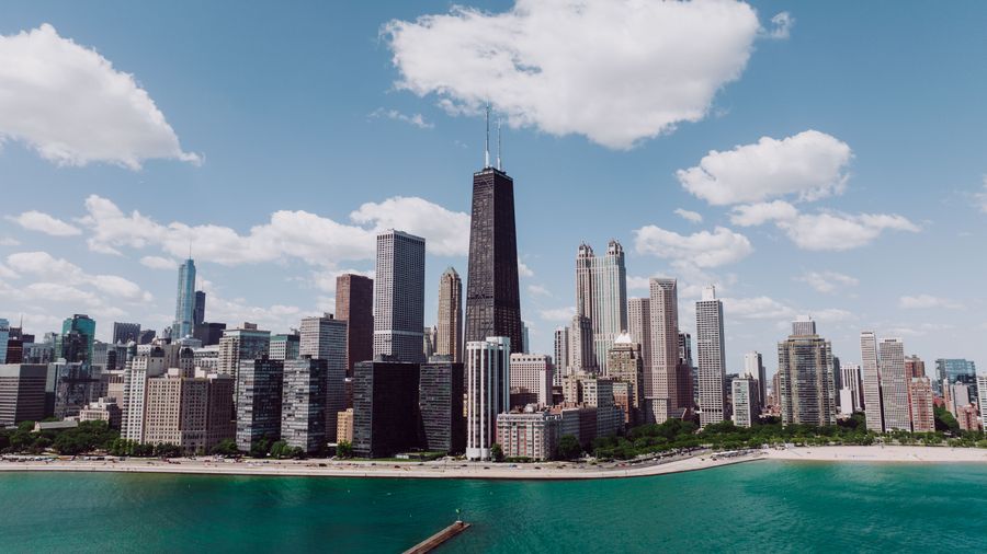 The Chicago skyline along the lakefront